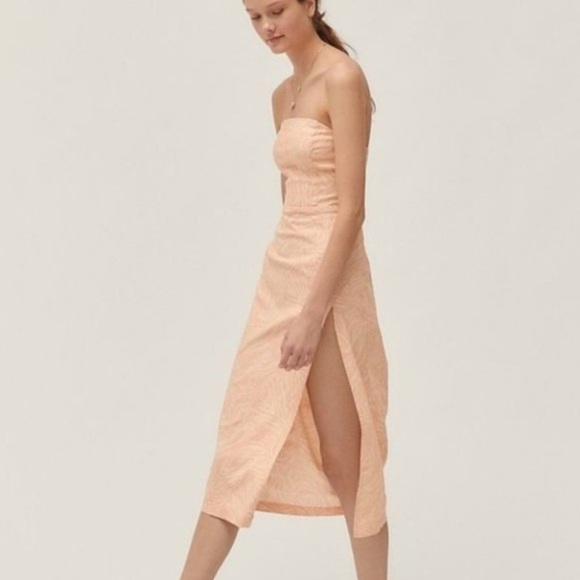 Urban Outfitters Dress Midi Strapless High Slit  Zebra Print Pink/Coral Small - Picture 2 of 6